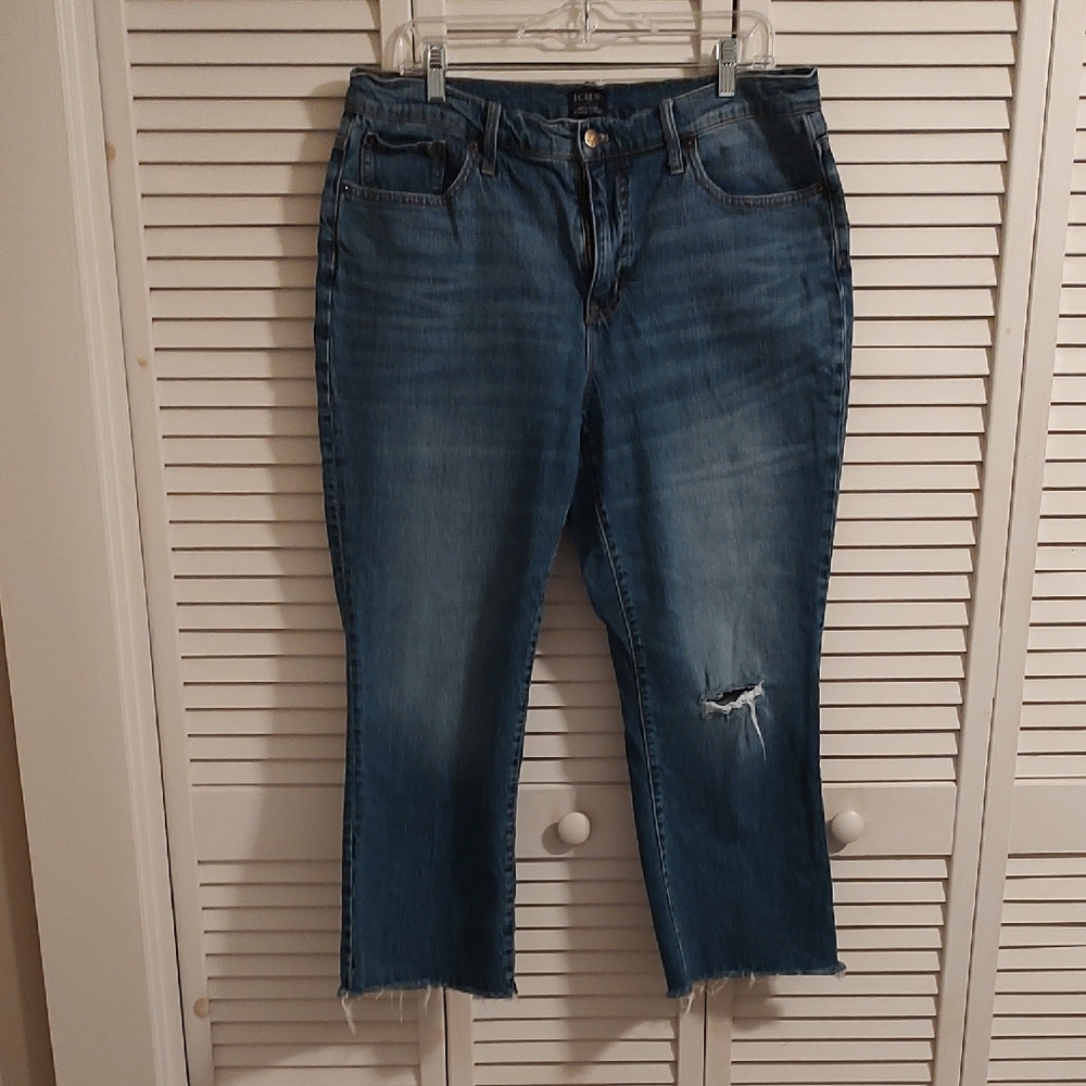 J. Crew Cropped Distressed Mid-Blue Jeans